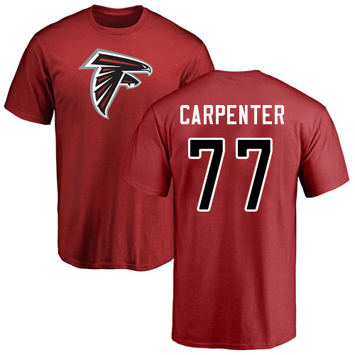 Atlanta Falcons Men Red James Carpenter Name And Number Logo NFL Football #77 T Shirt->atlanta falcons->NFL Jersey